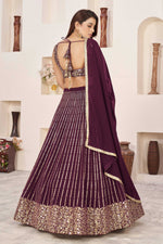 Thumbnail for Jyoti Fashion Women's Wine Georgette Sequins Zari Embroidered Lehenga Choli & Dupatta - Distacart