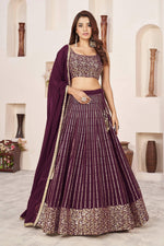 Thumbnail for Jyoti Fashion Women's Wine Georgette Sequins Zari Embroidered Lehenga Choli & Dupatta - Distacart