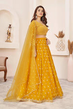 Thumbnail for Jyoti Fashion Women's Yellow Georgette Multi Colored Thread with Sequins Embroidered Lehenga Choli & Dupatta - Distacart