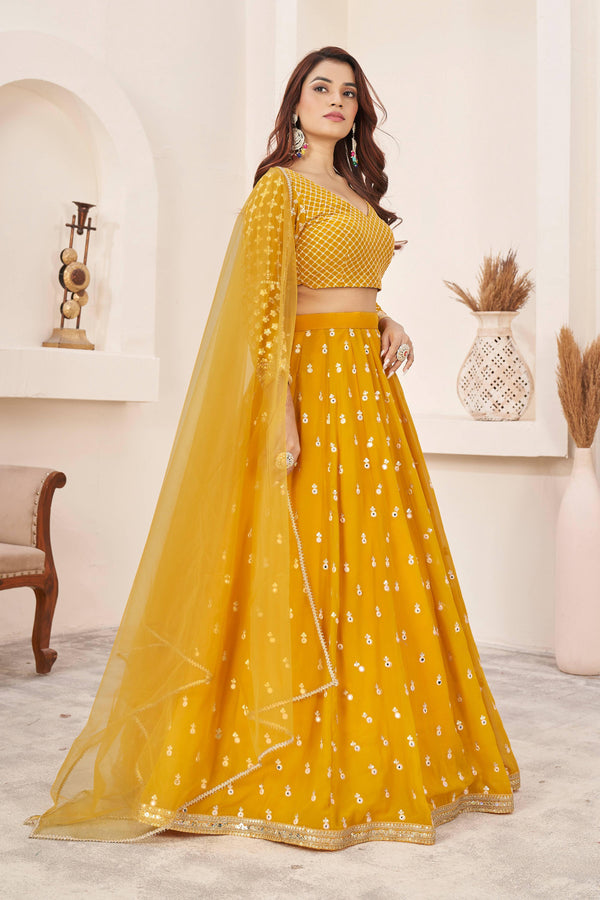 Jyoti Fashion Women's Yellow Georgette Multi Colored Thread with Sequins Embroidered Lehenga Choli & Dupatta - Distacart