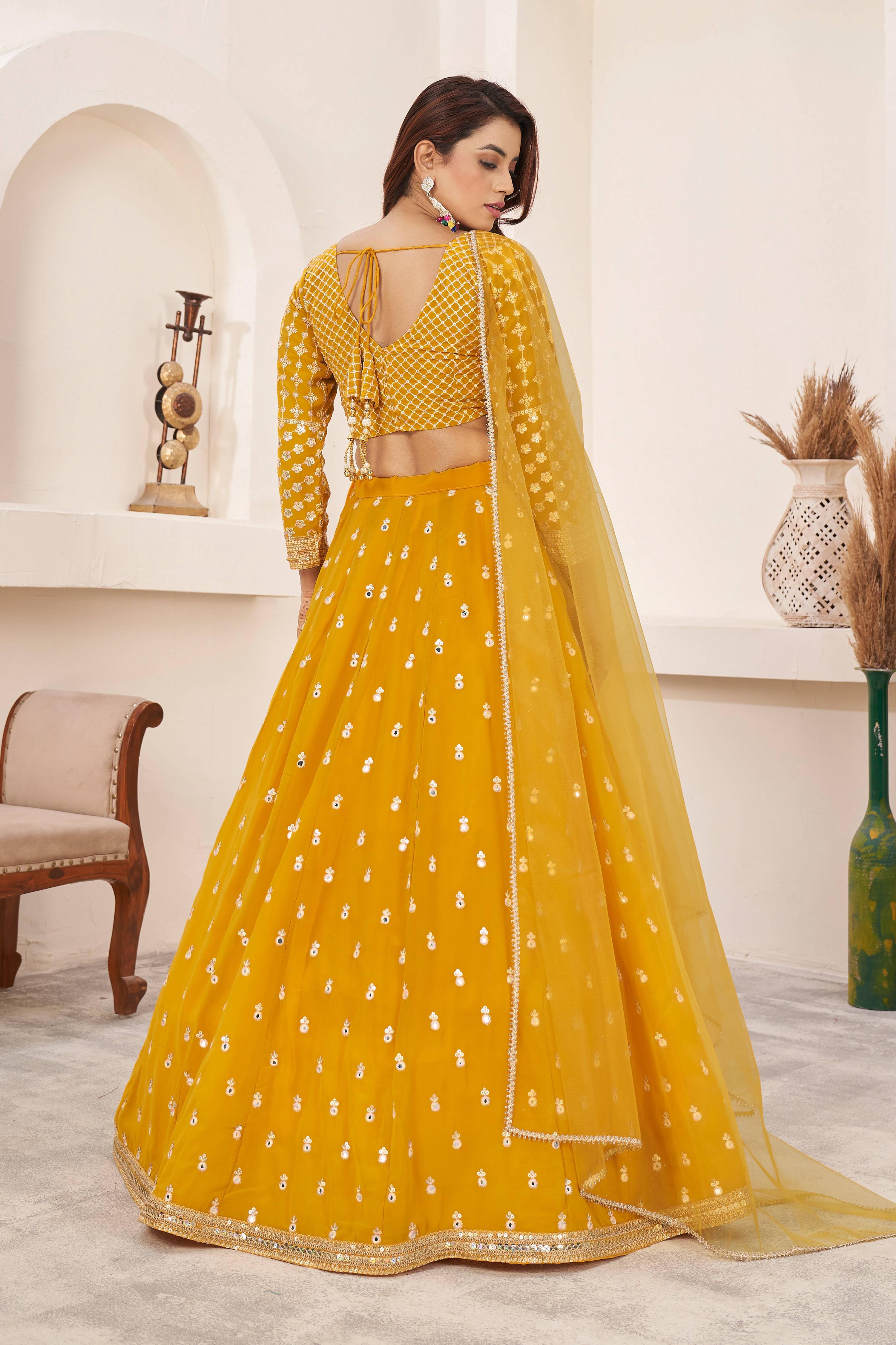 Jyoti Fashion Women's Yellow Georgette Multi Colored Thread with Sequins Embroidered Lehenga Choli & Dupatta - Distacart