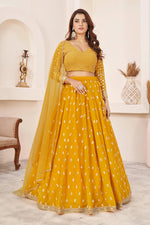 Thumbnail for Jyoti Fashion Women's Yellow Georgette Multi Colored Thread with Sequins Embroidered Lehenga Choli & Dupatta - Distacart