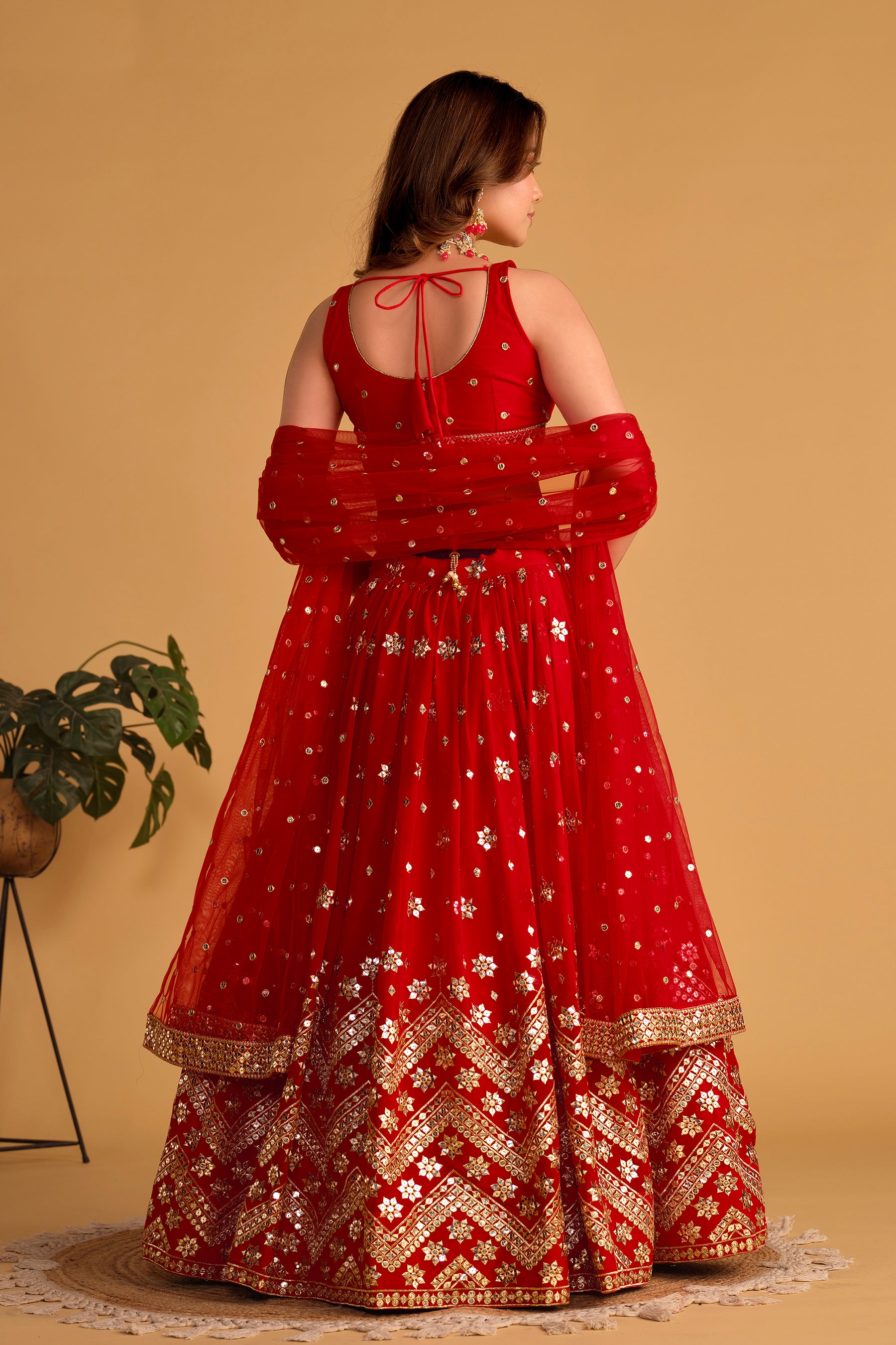 Jyoti Fashion Women's Red Georgette Sequins Zari Embroidered Lehenga Choli & Dupatta - Distacart