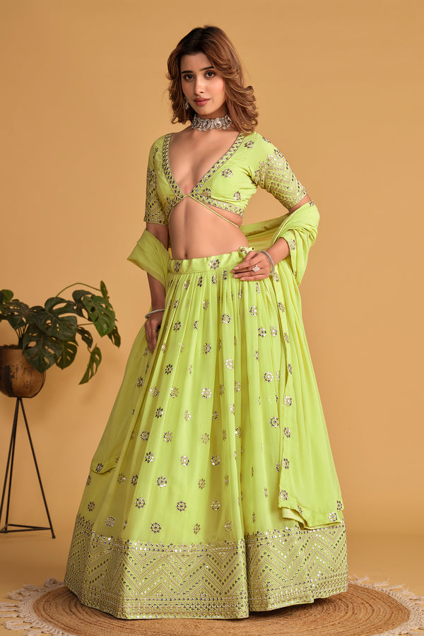 Jyoti Fashion Women's Neon Georgette Sequins Zari Embroidered Lehenga Choli & Dupatta - Distacart