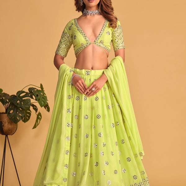 Jyoti Fashion Women's Neon Georgette Sequins Zari Embroidered Lehenga Choli & Dupatta - Distacart