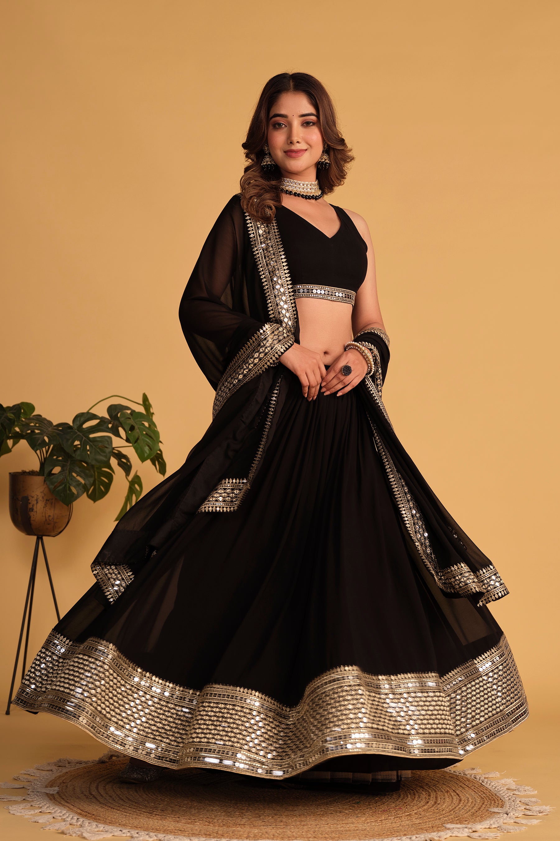 Jyoti Fashion Women's Black Georgette Sequins Zari Embroidered Lehenga Choli & Dupatta - Distacart