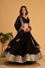 Thumbnail for Jyoti Fashion Women's Black Georgette Sequins Zari Embroidered Lehenga Choli & Dupatta - Distacart