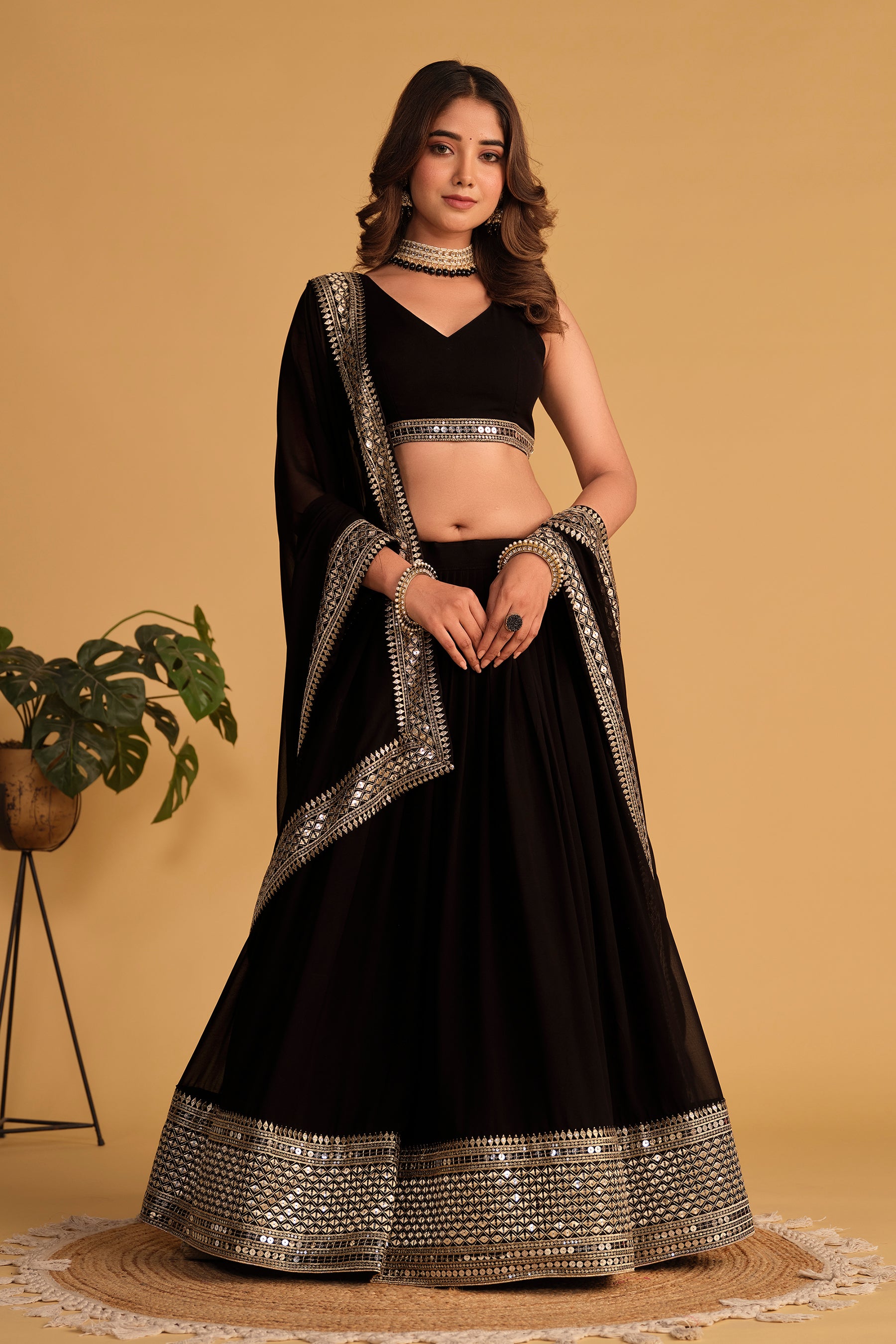 Jyoti Fashion Women's Black Georgette Sequins Zari Embroidered Lehenga Choli & Dupatta - Distacart
