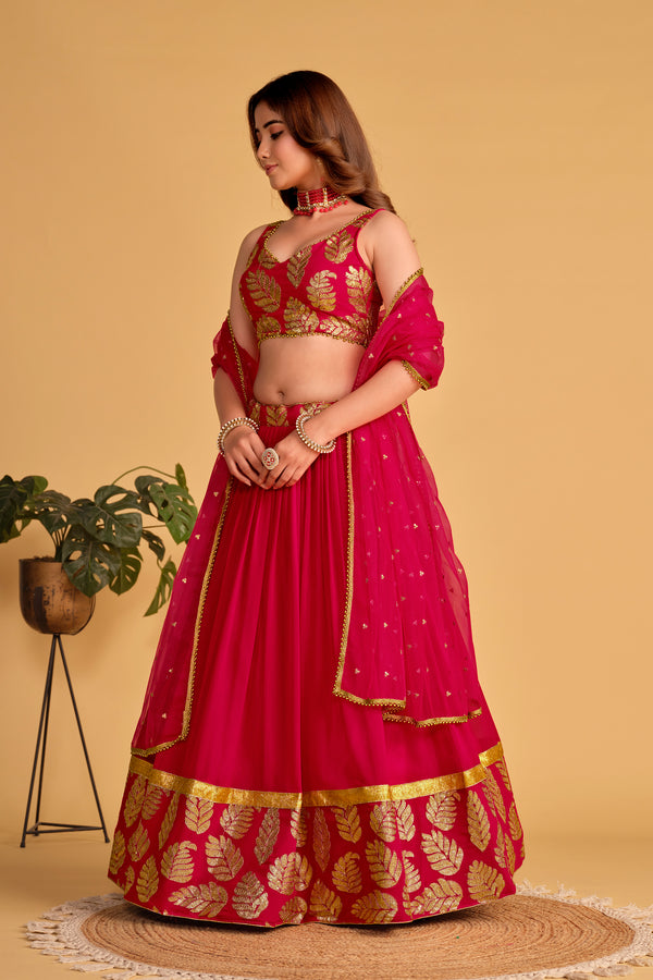 Jyoti Fashion Women's Pink Georgette Sequins Zari Embroidered Lehenga Choli & Dupatta - Distacart