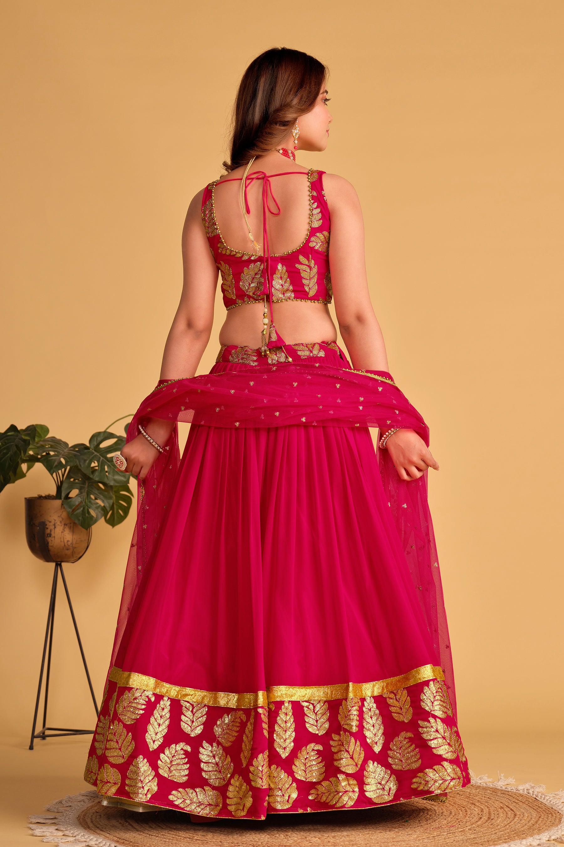Jyoti Fashion Women's Pink Georgette Sequins Zari Embroidered Lehenga Choli & Dupatta - Distacart