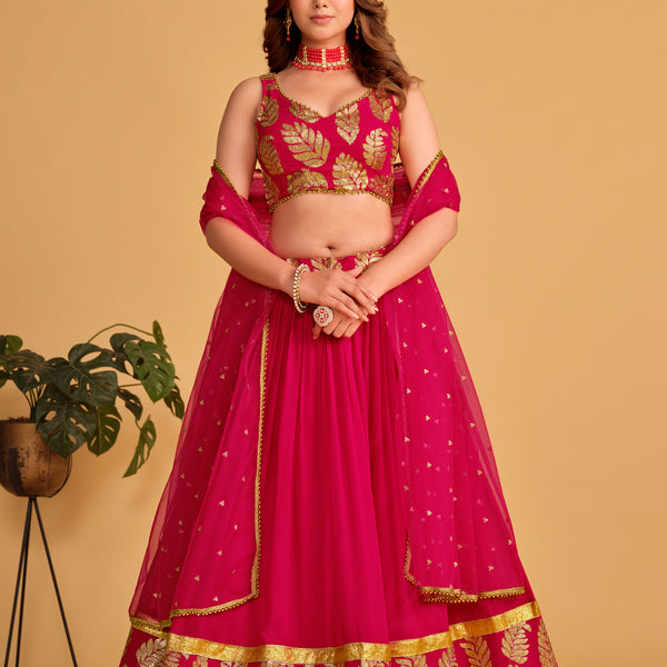 Jyoti Fashion Women's Pink Georgette Sequins Zari Embroidered Lehenga Choli & Dupatta - Distacart
