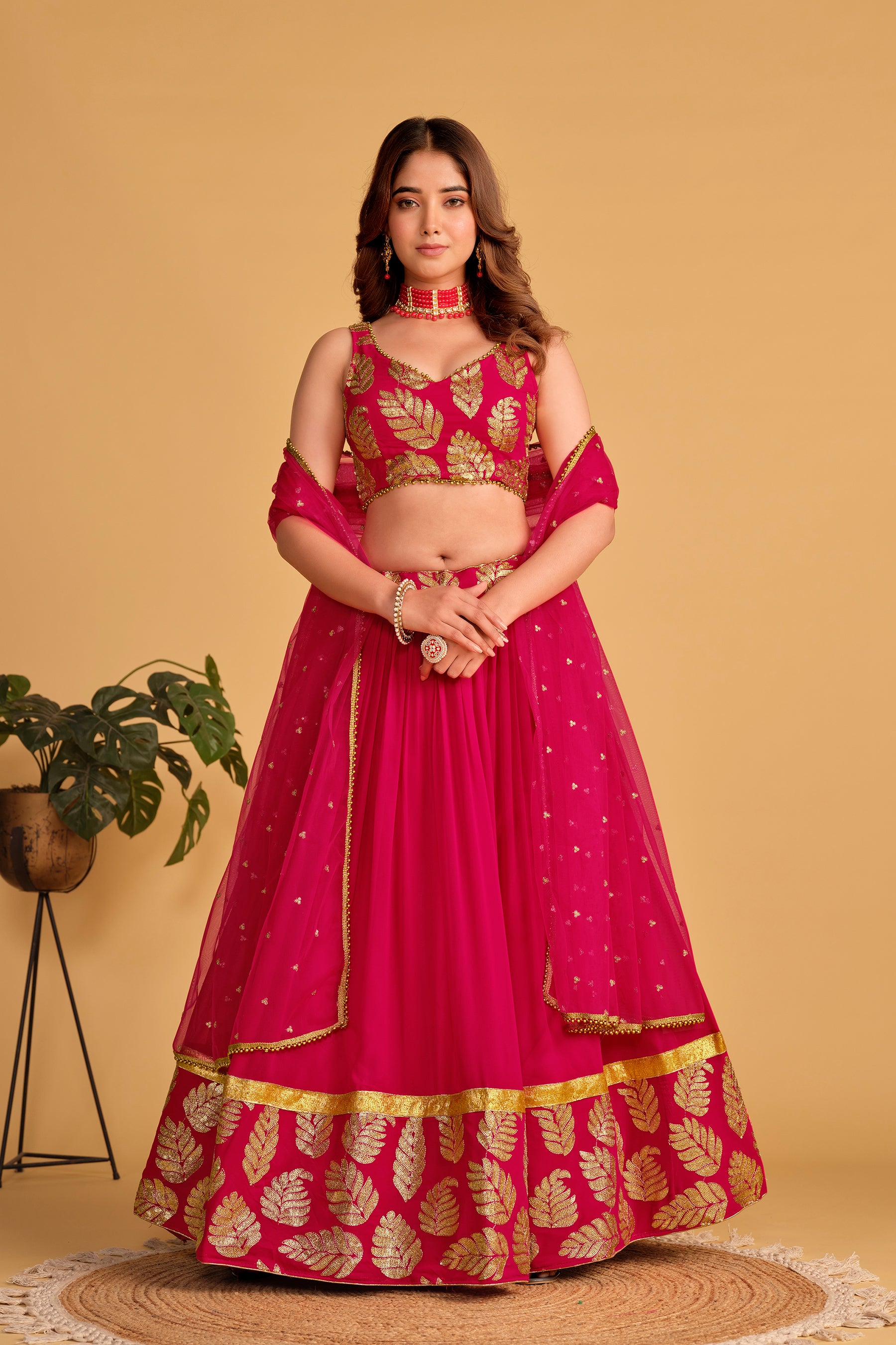 Jyoti Fashion Women's Pink Georgette Sequins Zari Embroidered Lehenga Choli & Dupatta - Distacart