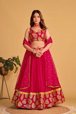 Thumbnail for Jyoti Fashion Women's Pink Georgette Sequins Zari Embroidered Lehenga Choli & Dupatta - Distacart