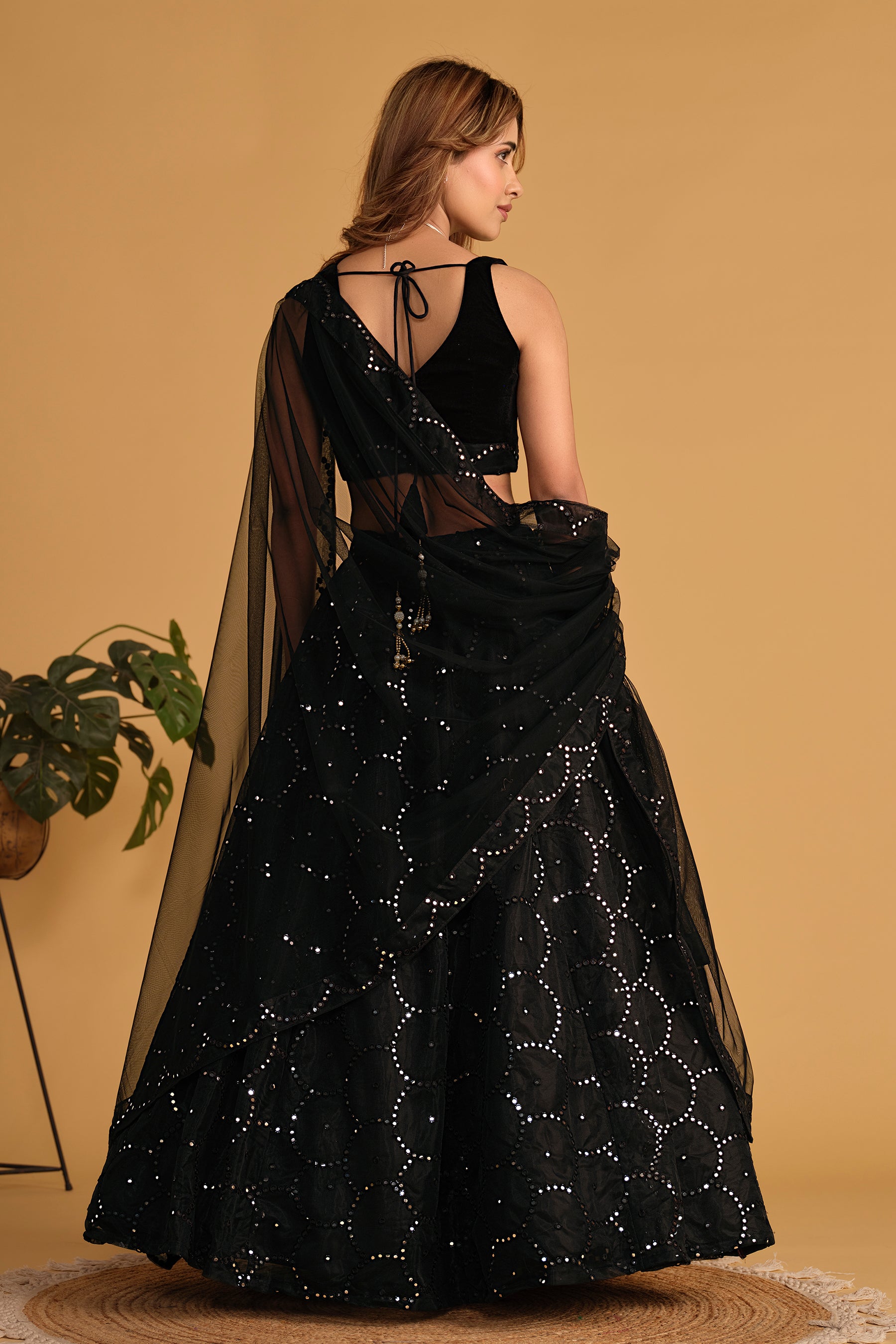 Jyoti Fashion Women's Black Georgette Sequins Thread Embroidered Lehenga Choli & Dupatta - Distacart