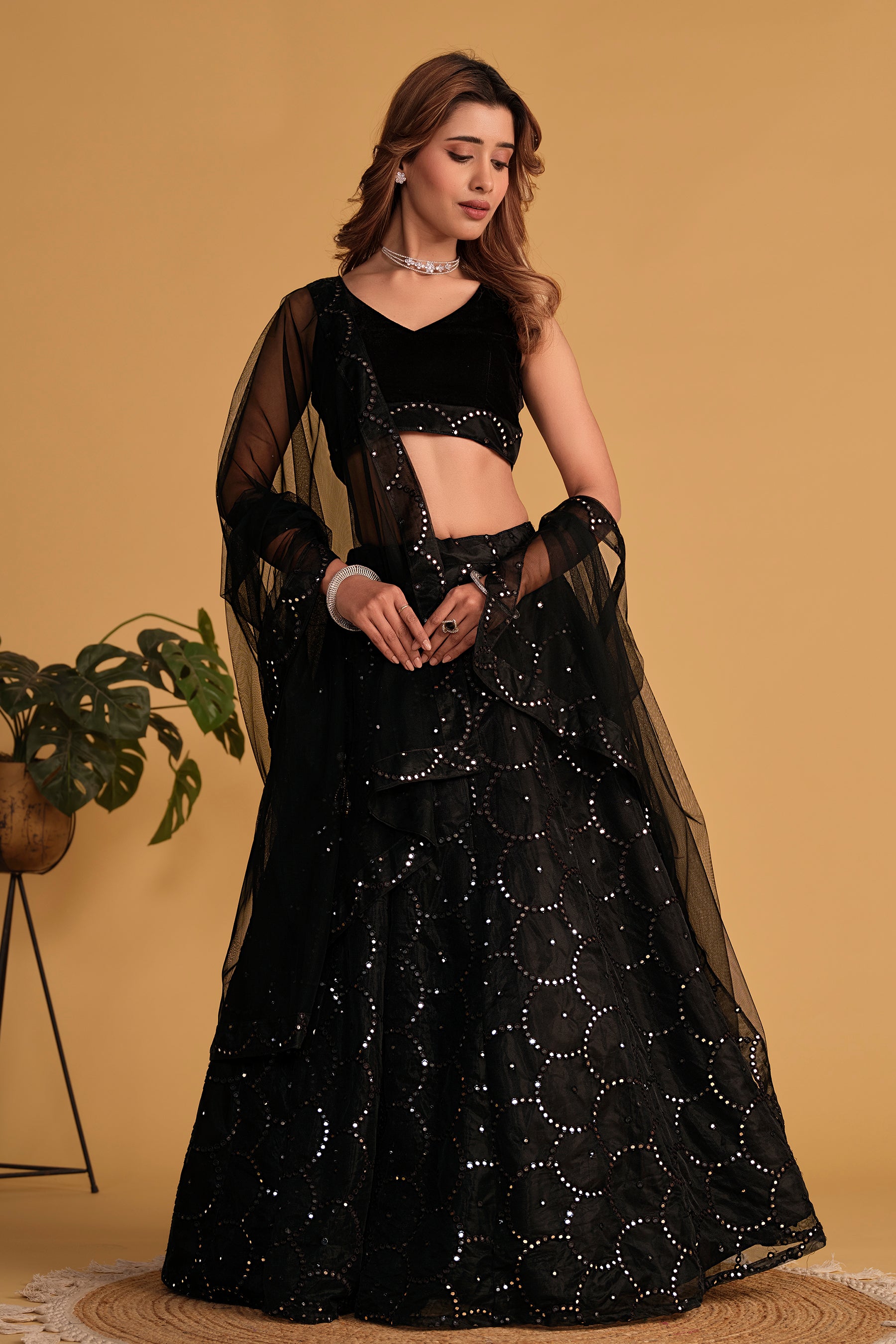 Jyoti Fashion Women's Black Georgette Sequins Thread Embroidered Lehenga Choli & Dupatta - Distacart