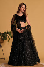 Thumbnail for Jyoti Fashion Women's Black Georgette Sequins Thread Embroidered Lehenga Choli & Dupatta - Distacart