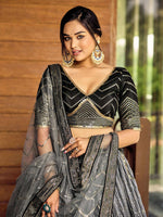 Thumbnail for Jyoti Fashion Women's Black Chinon Sequins Thread Embroidered Lehenga Choli & Dupatta - Distacart