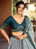 Thumbnail for Jyoti Fashion Women's Blue Chinon Sequins Thread Embroidered Lehenga Choli & Dupatta - Distacart
