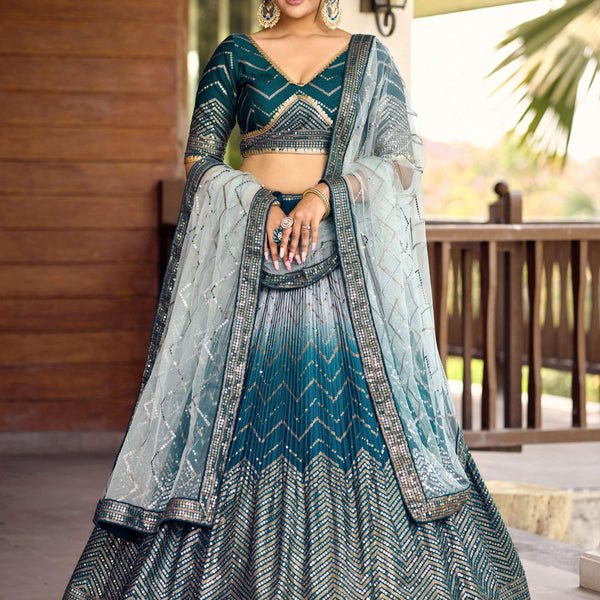 Jyoti Fashion Women's Blue Chinon Sequins Thread Embroidered Lehenga Choli & Dupatta - Distacart