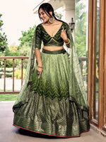Thumbnail for Jyoti Fashion Women's Green Chinon Sequins Thread Embroidered Lehenga Choli & Dupatta - Distacart