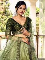 Thumbnail for Jyoti Fashion Women's Green Chinon Sequins Thread Embroidered Lehenga Choli & Dupatta - Distacart