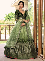 Thumbnail for Jyoti Fashion Women's Green Chinon Sequins Thread Embroidered Lehenga Choli & Dupatta - Distacart