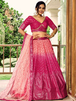 Thumbnail for Jyoti Fashion Women's Pink Chinon Sequins Thread Embroidered Lehenga Choli & Dupatta - Distacart
