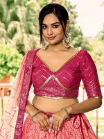 Thumbnail for Jyoti Fashion Women's Pink Chinon Sequins Thread Embroidered Lehenga Choli & Dupatta - Distacart