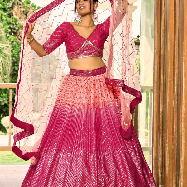 Jyoti Fashion Women's Pink Chinon Sequins Thread Embroidered Lehenga Choli & Dupatta - Distacart