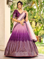 Thumbnail for Jyoti Fashion Women's Purple Chinon Sequins Thread Embroidered Lehenga Choli & Dupatta - Distacart