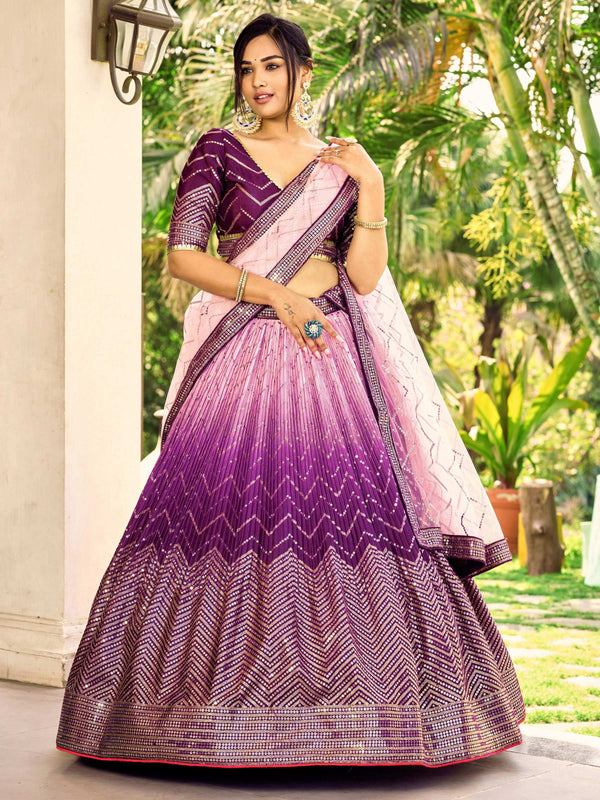 Jyoti Fashion Women's Purple Chinon Sequins Thread Embroidered Lehenga Choli & Dupatta - Distacart