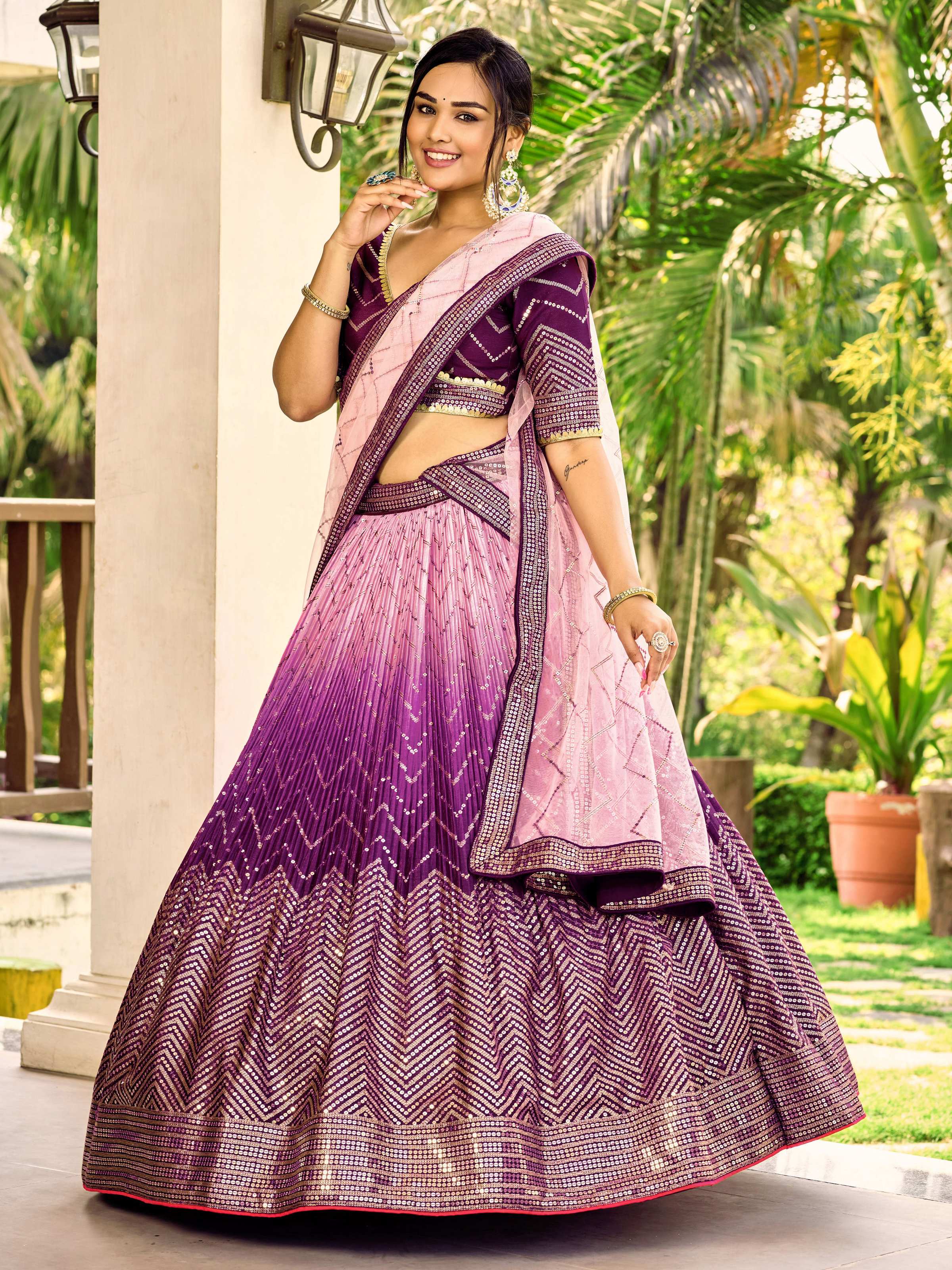 Jyoti Fashion Women's Purple Chinon Sequins Thread Embroidered Lehenga Choli & Dupatta - Distacart