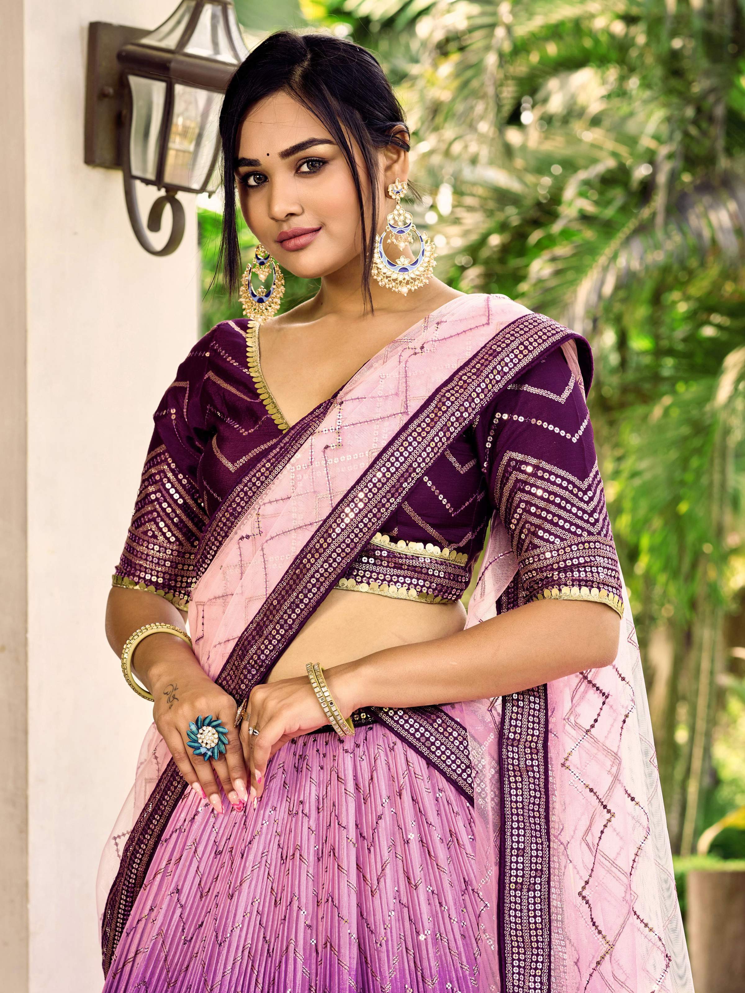 Jyoti Fashion Women's Purple Chinon Sequins Thread Embroidered Lehenga Choli & Dupatta - Distacart