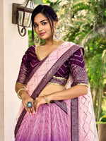 Thumbnail for Jyoti Fashion Women's Purple Chinon Sequins Thread Embroidered Lehenga Choli & Dupatta - Distacart