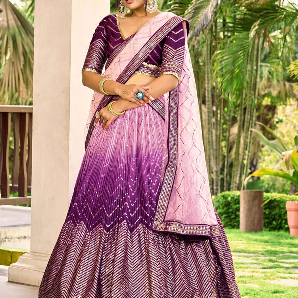 Jyoti Fashion Women's Purple Chinon Sequins Thread Embroidered Lehenga Choli & Dupatta - Distacart
