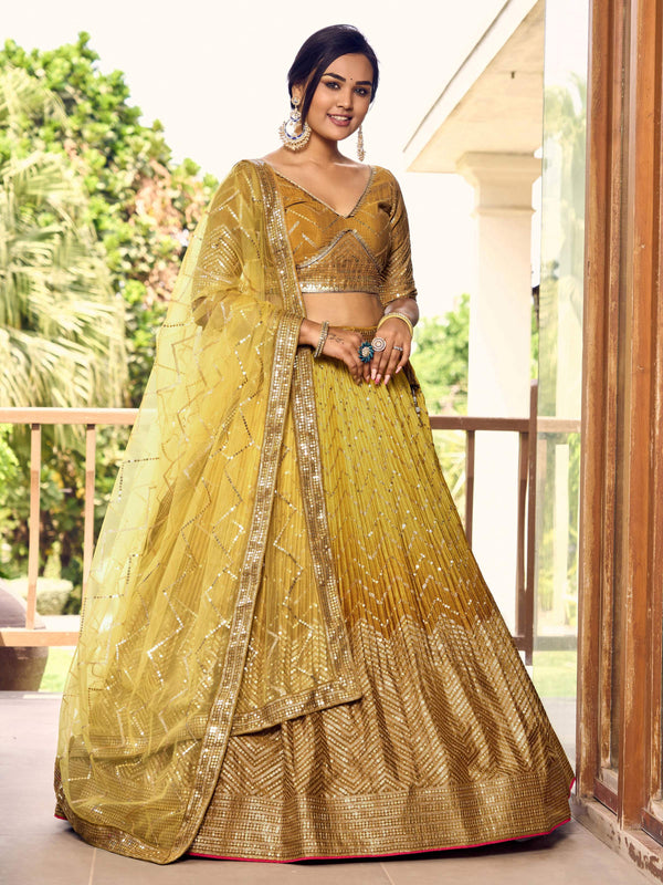 Jyoti Fashion Women's Yellow Chinon Sequins Thread Embroidered Lehenga Choli & Dupatta - Distacart