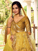 Thumbnail for Jyoti Fashion Women's Yellow Chinon Sequins Thread Embroidered Lehenga Choli & Dupatta - Distacart