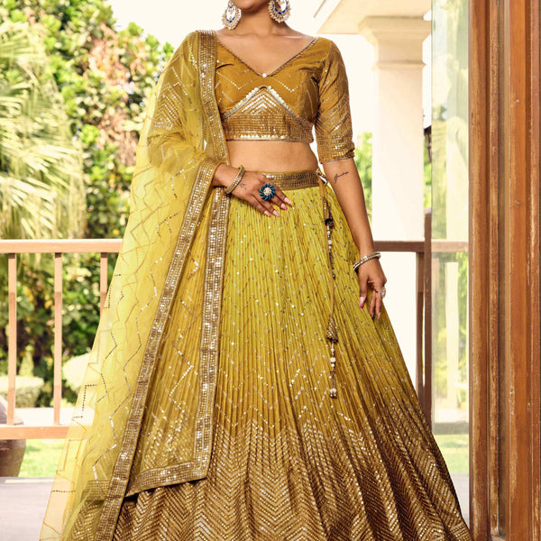 Jyoti Fashion Women's Yellow Chinon Sequins Thread Embroidered Lehenga Choli & Dupatta - Distacart