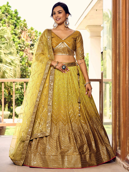 Jyoti Fashion Women's Yellow Chinon Sequins Thread Embroidered Lehenga Choli & Dupatta - Distacart