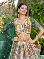 Thumbnail for Jyoti Fashion Women's Green Chinon Digital Print with Sequins Zari Embroidered Lehenga Choli & Dupatta - Distacart