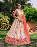 Thumbnail for Jyoti Fashion Women's Pink Chinon Digital Print with Sequins Zari Embroidered Lehenga Choli & Dupatta - Distacart