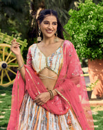 Thumbnail for Jyoti Fashion Women's Pink Chinon Digital Print with Sequins Zari Embroidered Lehenga Choli & Dupatta - Distacart