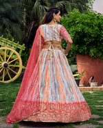 Thumbnail for Jyoti Fashion Women's Pink Chinon Digital Print with Sequins Zari Embroidered Lehenga Choli & Dupatta - Distacart