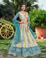 Thumbnail for Jyoti Fashion Women's Rama Chinon Digital Print with Sequins Zari Embroidered Lehenga Choli & Dupatta - Distacart