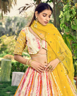 Thumbnail for Jyoti Fashion Women's Yellow Chinon Digital Print with Sequins Zari Embroidered Lehenga Choli & Dupatta - Distacart