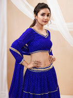 Thumbnail for Jyoti Fashion Women's Blue Georgette Leheriya Printed with Lace Work Lehenga Choli & Dupatta - Distacart