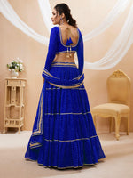 Thumbnail for Jyoti Fashion Women's Blue Georgette Leheriya Printed with Lace Work Lehenga Choli & Dupatta - Distacart