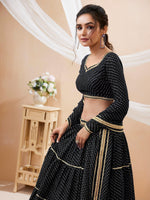 Thumbnail for Jyoti Fashion Women's Black Georgette Leheriya Printed with Lace Work Lehenga Choli & Dupatta - Distacart