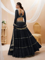 Thumbnail for Jyoti Fashion Women's Black Georgette Leheriya Printed with Lace Work Lehenga Choli & Dupatta - Distacart