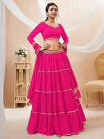 Thumbnail for Jyoti Fashion Women's Pink Georgette Leheriya Printed with Lace Work Lehenga Choli & Dupatta - Distacart